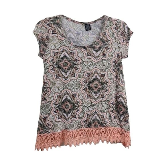 No Comment Coral Medallion Juniors Crochet Lace Trim Top Size Small Soft Knit - Picture 7 of 7